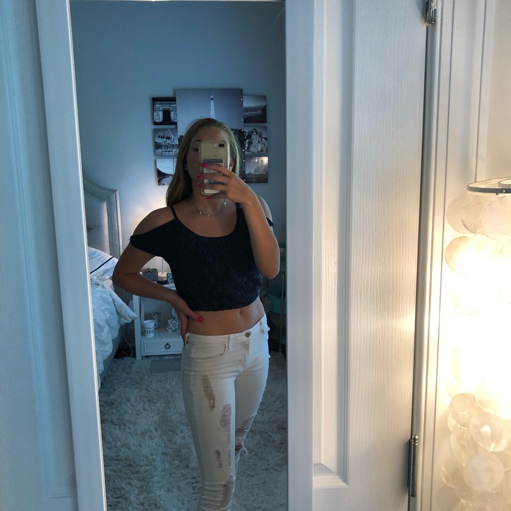 Blue Off Shoulder Crop Top
